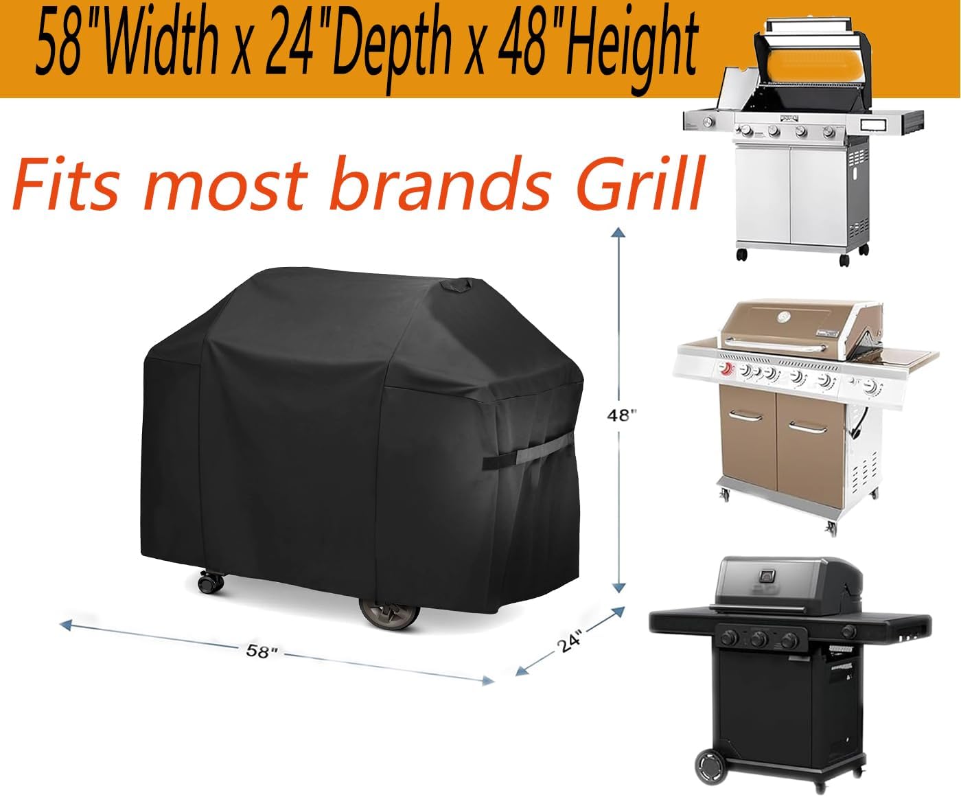 BBQ Grill Cover for Outdoor Grill,58 Inch,Black–Upgraded Lightweight Material,Waterproof,Weather Resistant,UV & Fade Resistant with Adjustable Straps–Gas Grill Cover for Weber,Genesis,Charbroil,etc