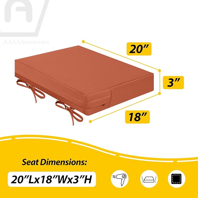 AAAAAcessories Outdoor Seat Cushions for Chairs, Waterproof, Fade-Resistant Patio Furniture Replacement Cushions, 20" x 18" x 3", Set of 2, Rust