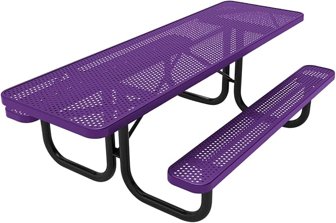 Coated Outdoor Furniture Heavy-Duty Portable ADA-Compliant Outdoor Picnic Table, Punched Steel Patio Dining Furniture Made in America (8ft Rectangular, Both-Side Handicap, Purple)
