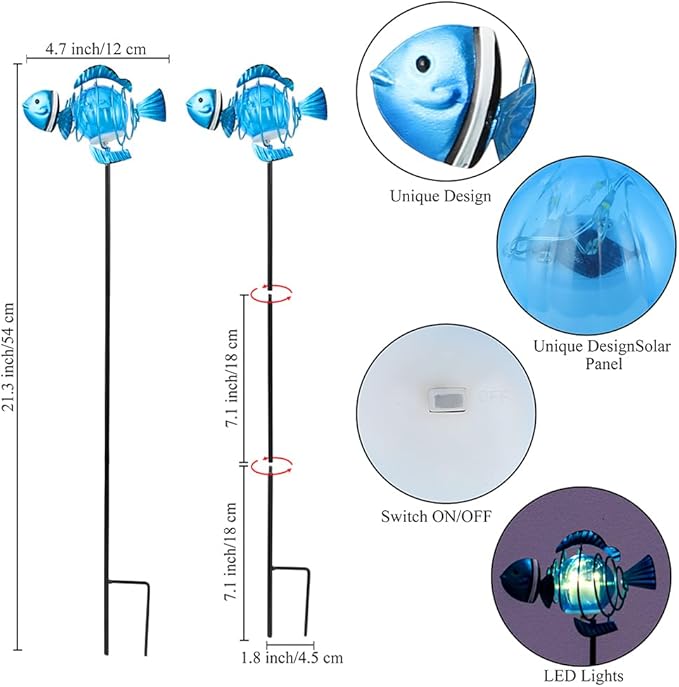 Garden Solar Lights,21.3''H 3Pack Clownfish Outdoor Figurine Lights,Waterproof Garden Decor with Led Lights, Decorative Garden Stake for,Yard,Patio,Lawn
