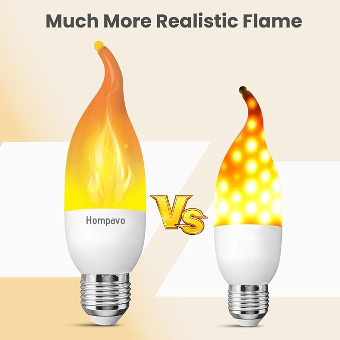 Hompavo Upgraded LED Flame Light Bulbs, 3 Modes Flickering Light Bulbs, E26 Chandelier Base Candle Fire Light Bulb for Halloween Christmas Party Porch Indoor & Outdoor Home Decoration - 8 Pack