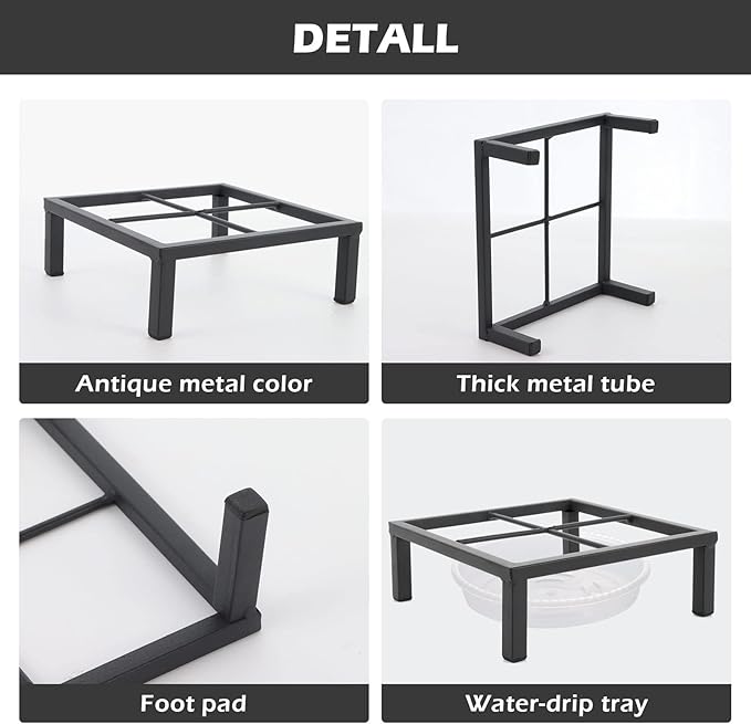 6" Small Metal Duty floor Potted Plant Stand Flower Pot Holder with Saucer Indoor Outdoor Rustproof Iron Garden Container Square Supports Rack for Planter ,2 Pack(back color )