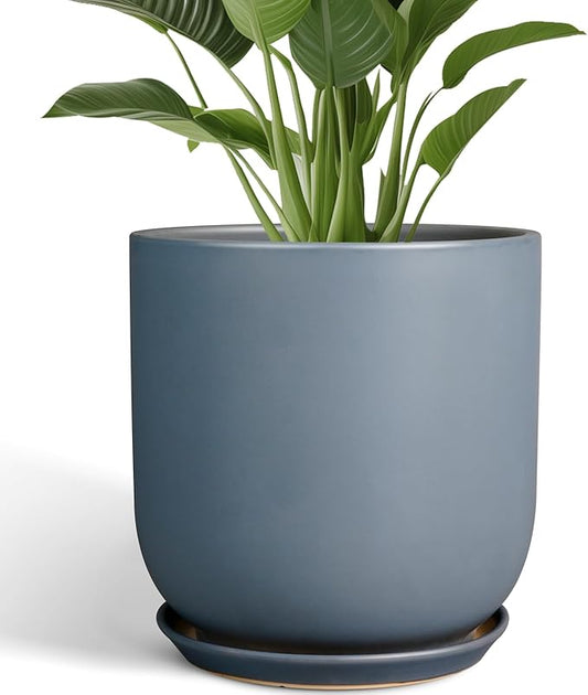 Pots for Plants 12 Inch - Ceramic Planter for Indoor Outdoor Plants Large Plant Pot with Drainage Hole and Saucer Outdoor Flower Pot Gray