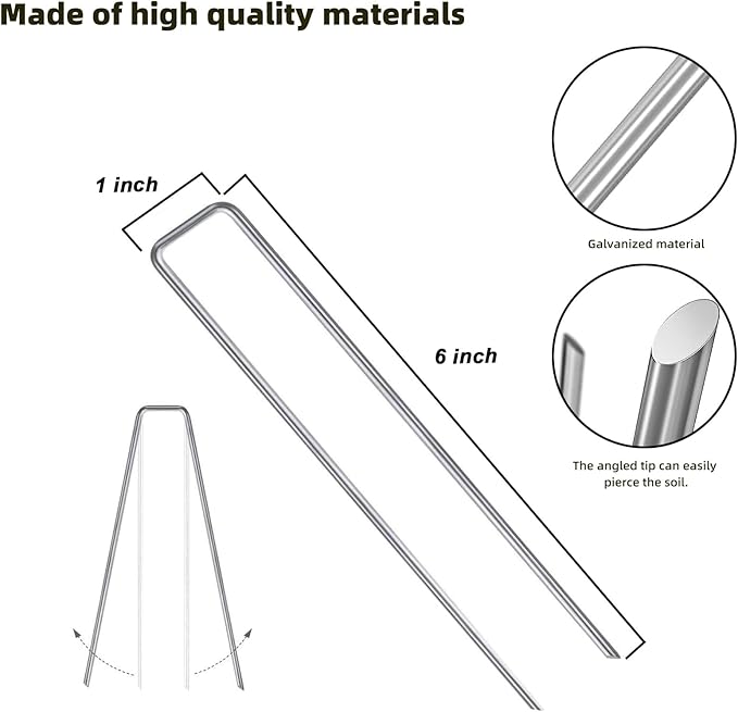 24 Pack Sturdy Garden Landscape Staples, 6 Inch Galvanized Steel Sod Pins Anti-Rust Stakes for Weed Barrier, Christmas Decorations and Landscaping Fabric.