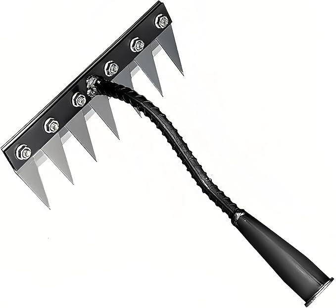 Gardenia Iron Weeding Rake, Iron Rake 2.0 for Gardening and Weeding, Detachable Double-Edged Blade Design Carbon Steel Heavy-Duty Weed Rakes,Hand Weed Puller Tools for Lawn Yard Garden Farm(7 teeths)