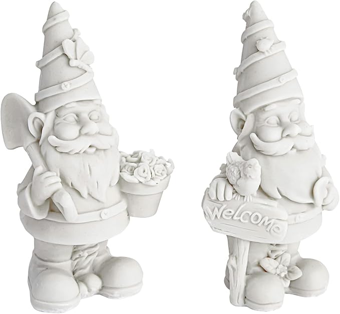 Bright Creations 2 Pack Ceramics to Paint - Paint Your Own Garden Gnome Statues, Blank Paintable Ceramics for Adults (5 in)