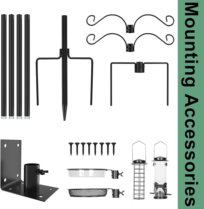 ERYTLLY Bird House Pole Mount Kit 80 Inch 2 Pair Hooks Multi Feeders Bird Bath Feeder Tray - Heavy Duty Adjustable Bluebird Feeder Support Rod Stand Set for Outside, Yard, Garden