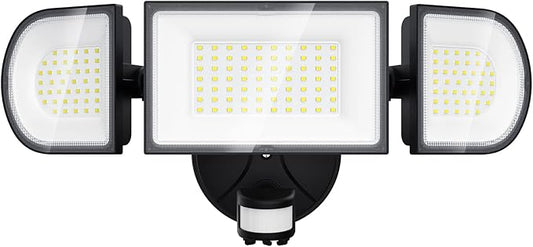 iMaihom 100W Motion Sensor Light Outdoor, 9000LM 6500K LED Security Floodlights, 3 Adjustable Head Motion Detection Light IP65 Waterproof for Yard Garage (Black)