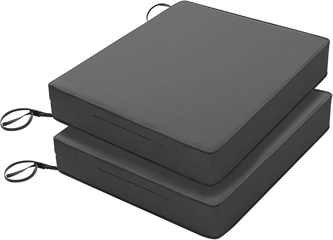 Favoyard Patio Chair Cushions 18.5 x 16 x 3 Inch Waterproof Outdoor Seat Cushions for Patio Furniture 3-Year Color Fastness Garden Sofa Couch Pads with Handle & Adjustable Straps Set of 2, Dark Grey