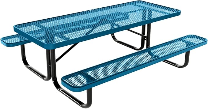 Coated Outdoor Furniture Heavy-Duty Portable Outdoor Kids Table, Expanded Metal Kids Picnic Table, Commercial-Grade Picnic Table, Made in America (6ft Rectangular, Childrens, Light Blue)