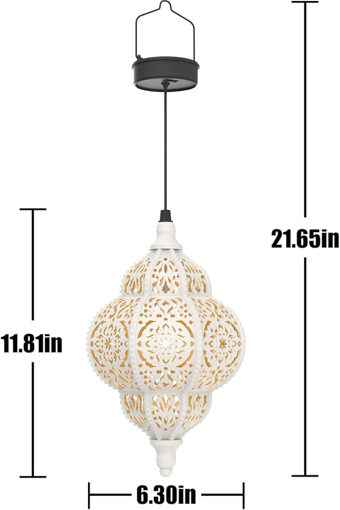 Hanging Solar Lights Outdoor Garden Decor Solar Lantern Waterproof Plastic Moroccan Outdoor Decorations for Patio Pathway Yard Backyard Garden Decorative (2, White)
