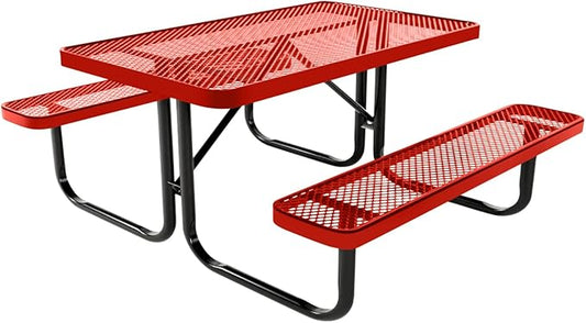 Coated Outdoor Furniture Heavy-Duty Portable Outdoor Kids Table, Expanded Metal Kids Picnic Table, Commercial-Grade Picnic Table, Made in America (4ft Rectangular, Childrens, Red)