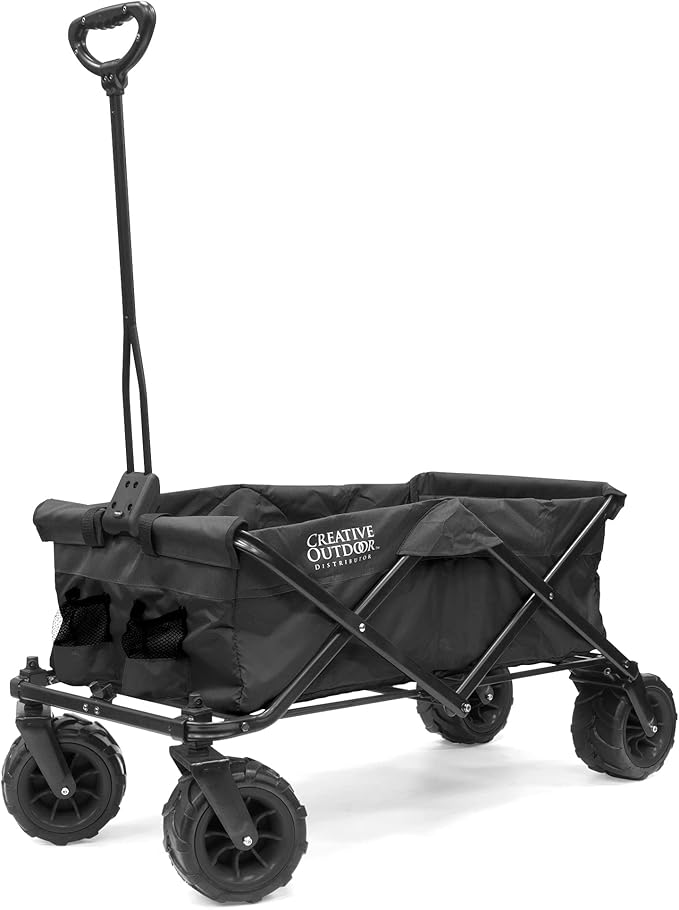 Creative Outdoor Push Pull Hauler Wagon for Kids, 200lbs Weight Capacity, Rubber Wheels, All-Terrain Collapsible and Portable Folding Cart for Garden, Tailgate, Camping, Park, Beach Trips