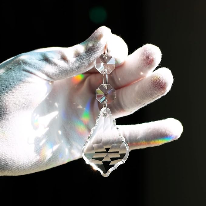 20pcs Crystal Chandelier Maple Leaf Prism Pendant Parts, 50mm Hanging Crystals Beads for Chandelier Wedding Decoration Clear