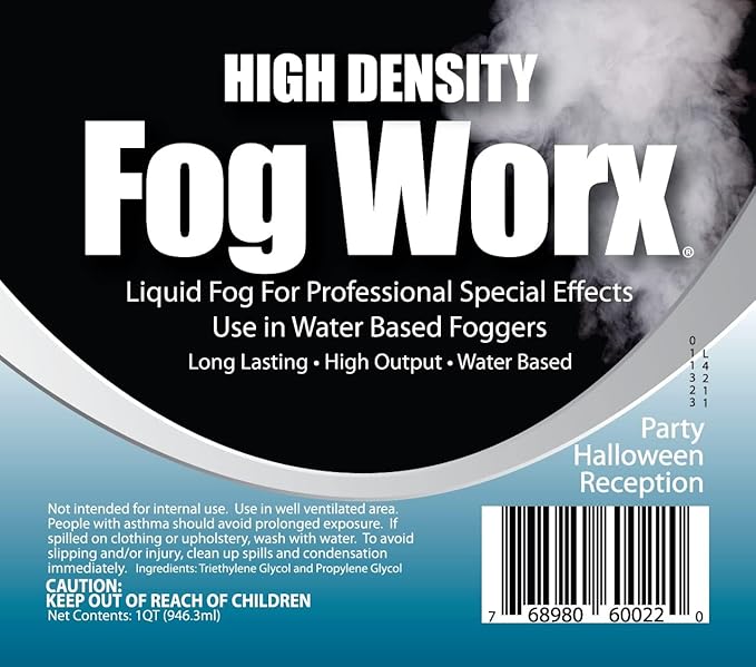 FogWorx Extreme High Density Fog Juice - Quart – 32 Fluid Ounces of Long Lasting, High Output, Odorless Water Based Machine Fluid for 400 to 1500 Watt Machines