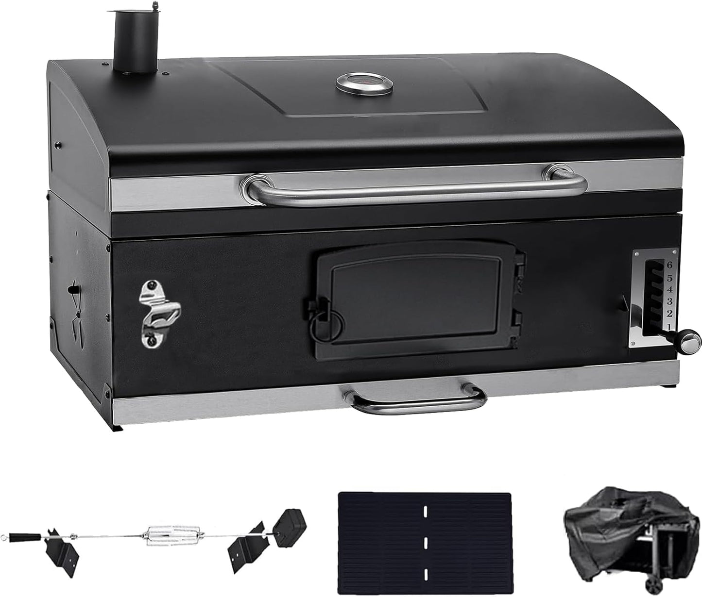 Built In Grill, 29-Inch Oversize Cooking Area Charcoal Grill, Electric rotating grill fork and Height-adjustable Charcoal Trays Outdoor Kitchen,Perfect for Outdoor Patio (Charcoal barbecue grill kit)