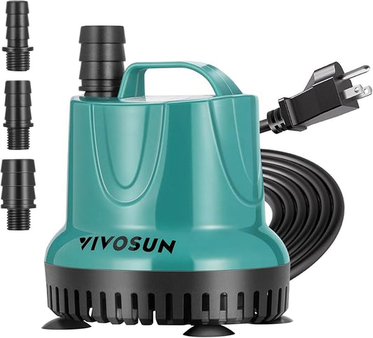 VIVOSUN 260GPH 20W Submersible Water Pump for Fish Tank, Pond, Aquarium, Hydroponic Systems with 6ft Power Cord and 3 Outlet Adapters, Blue