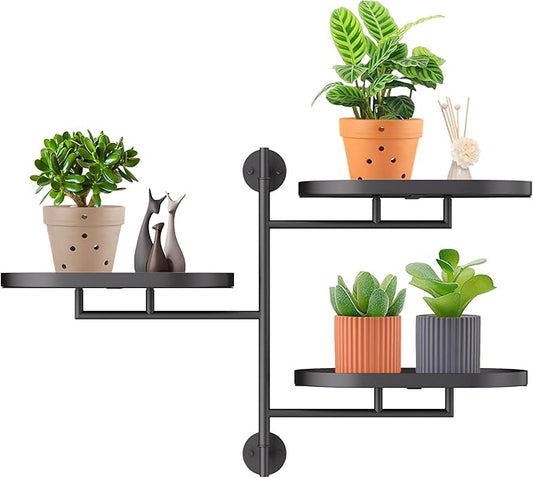 Rotating Window Plant Shelves for Multiple Plants Indoors,3-tier Metal Corner black Plant Stand Holder Floating Plant Shelf for Wall，Windows Sill Gifts for Plant Lovers to Enhance Home Decor