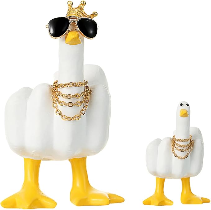 Accddio Middle Finger Duck Decor, Funny Middle Finger Resin Garden Statue, Duck You Cool Fun Gag Gift for Home Office Desk (White)