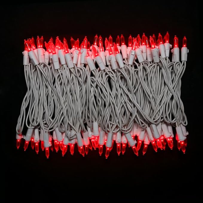 Red Christmas LED Lights - 2 Pack 100 Count Red Christmas String Lights for Tree, Bedroom, Wedding, Indoor/Outdoor Valentines Day Decorations, 2 Sets 33 Feet White Wire, UL Certified, Connectable