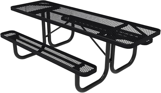 Coated Outdoor Furniture Heavy-Duty Portable ADA-Compliant Outdoor Picnic Table, Expanded Metal Patio Dining Furniture Made in America (8ft Rectangular, Both-Side Handicap, Black)