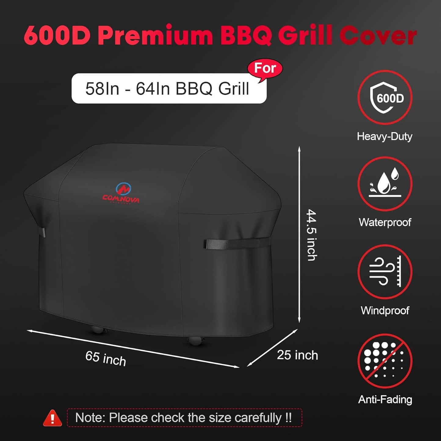Comnova Grill Cover 65 Inch - 7131 BBQ Cover for Weber Genesis 400 Series and 4 Burner Gas Grill, 600D Heavy Duty & Waterproof Cover for Weber Genesis E435, E410, E440 (Not Fit 2022 Genesis E-435)