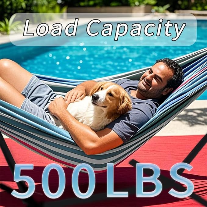 Double Hammock, Heavy Duty Portable, 500 lb Weight Capacity, Perfect for Both Indoors and Outdoors, 2 Person Hammock with Carrying Bag, Fine Blue