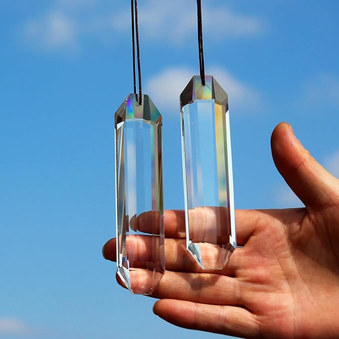 2PCS 5" Large Crystal Sun Catcher Prisms, STINO Hanging Suncatchers with Glass Prism, Rainbow Maker for Windows, Balcony, Kitchen, Garden Decoration (1, Rectangle Clear 2Pcs)