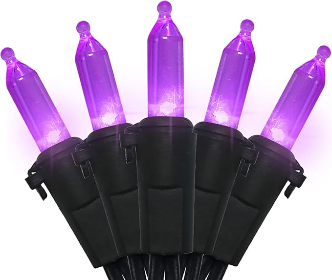 MULTI-SPARKING Purple LED Halloween Lights - 100 Count Purple Christmas String Lights for Tree, Party, Holiday, Indoor and Outdoor Halloween Decorations, 33 Feet Black Wire, UL Certified, Connectable