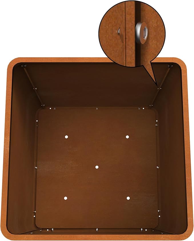 Corten Steel Planter Box 20" L x 20" W x 20" H,Large Metal Square Planter for Outdoor Plants,Metal Cube Flower Pot with Drainage Hole for Porch Hotel Patio Yard