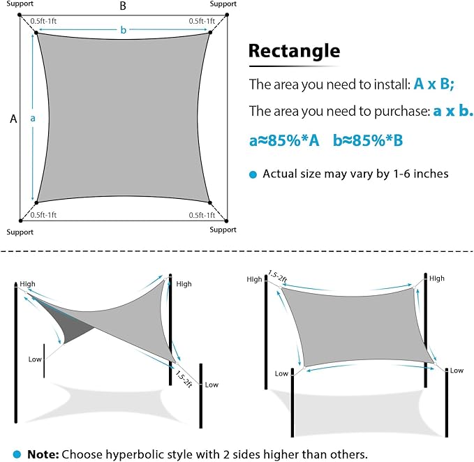 Amagenix Sun Shade Sail 9'X12' Curved Edge Outdoor Shade Canopy Blue Breathable 95% UV Block Shade Cloth for Patio Garden Backyard (We Make Custom Size)
