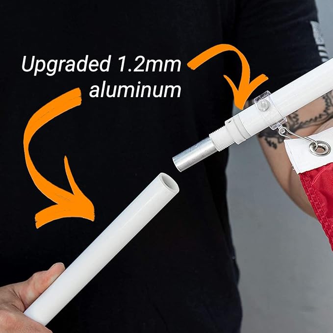 Grace Alley Flag Pole: 6 Foot Tangle Free Spinning Flag Pole. Residential or Commercial Flag Pole. Wind Resistant/Rust Free. (White)