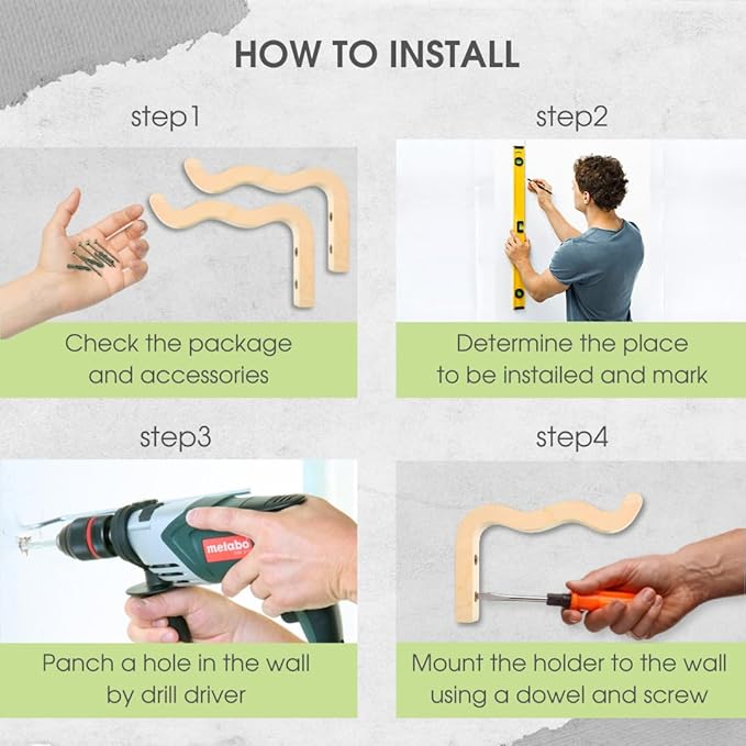 2-Piece Set of Wavy Wooden Wall Planters for Indoor Plants 6 Inch - Natural Plant Hook for Wall Plant, Wind Chimes, Flower Brackets, Patio Garden Decorations - Bracket Plant Hanger (Natural)