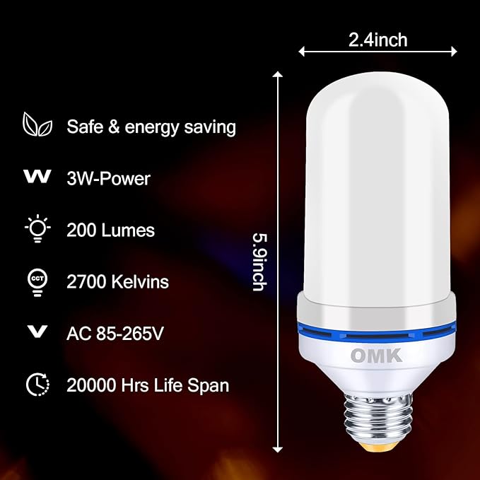 OMK Christmas Decorations Flame Light Bulbs, LED【Upgraded 2 Pack 】 4 Types Lighting Flickering Decorative Lamps for Porch, Yard, Party, Indoor, Outdoor Christmas Gifts