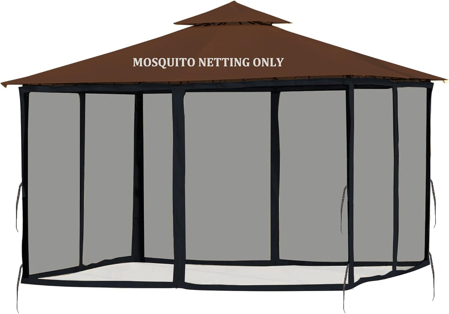 Gazebo Mosquito Netting Replacement 10' x 12' x 7'1'', Universal 4-Panel Screen Sidewall with Zipper, Black (Mosquito Net Only)