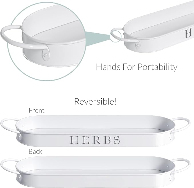 Barnyard Designs Indoor Herb Garden Planter Set with Tray, Metal Windowsill Plant Pots with Drainage for Outdoor or Indoor Plants, Set/3 (White)