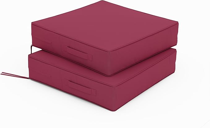 Patio Chair Cushions 19 X 19 X 4 Inch Waterproof Outdoor Seat Cushions for Patio Furniture, Outdoor Sofa Couch Pads with Ties & Handle, Set of 2, Fuchsiared