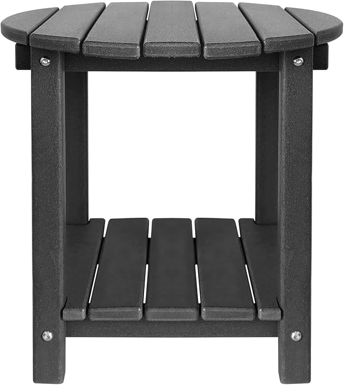 Adirondack Round Outdoor Side Table 2-Tier Storage Patio Side Table, HDPE End Tables for Backyard Pool Porch Garden Lawn (Black)