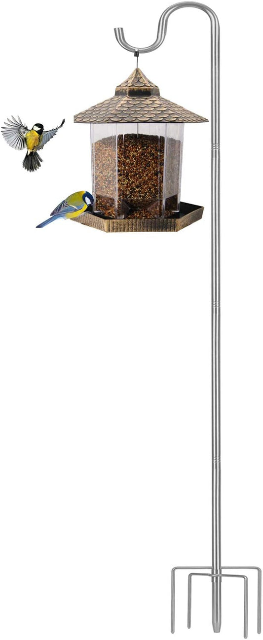 Shepherds Hook for Outdoor, 62 Inch Tall & 5/8 Inch Diameter Stainless Steel Heavy Duty Poles to Hang Outdoor Lights with 5 Prongs Base, Suitable for Bird Feeders or Wedding Decors(1pack)