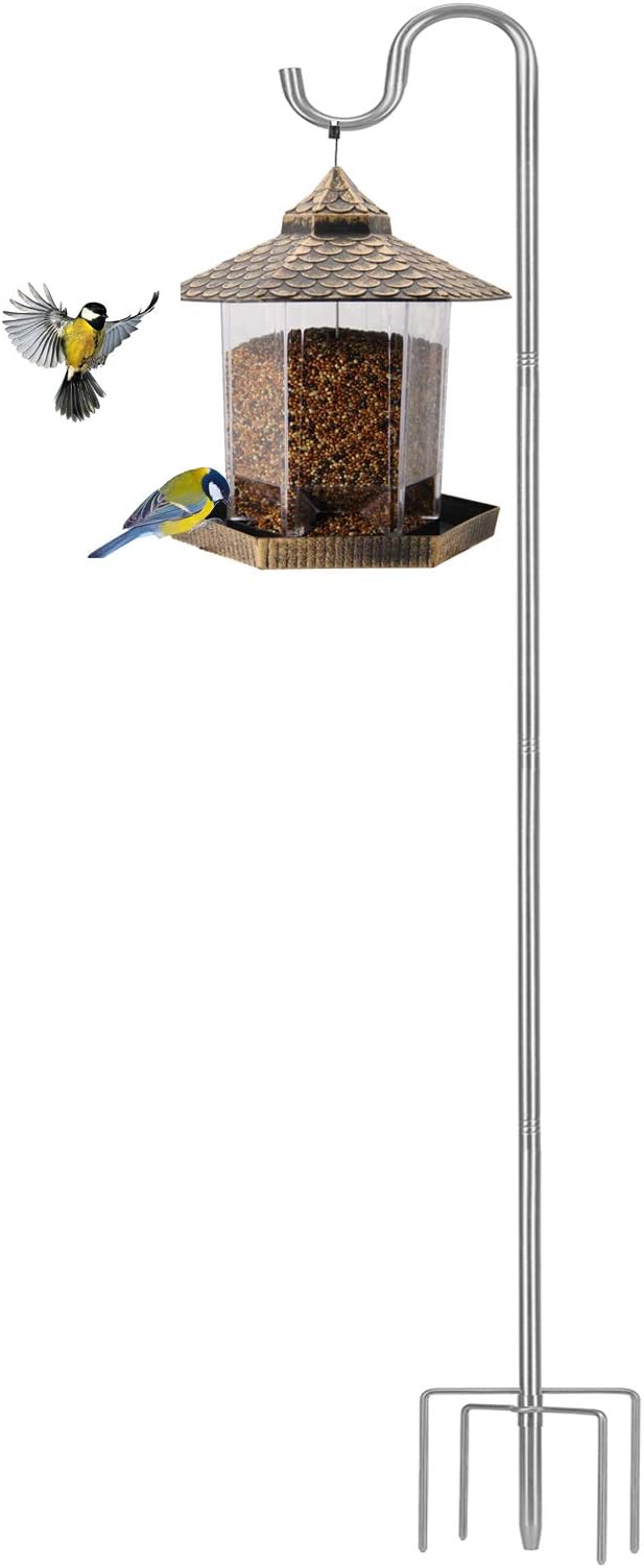 Shepherds Hook for Outdoor, 78 Inch Tall & 5/8 Inch Diameter Stainless Steel Heavy Duty Poles to Hang Outdoor Lights with 5 Prongs Base, Suitable for Bird Feeders or Wedding Decors(1pack)