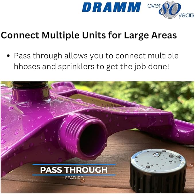 Dramm ColorStorm Gear Drive Sprinkler on Heavy Duty,Durable Metal Base, 4 Patterns, Ideal for Small, Medium & Large Areas with Pass Through Feature, Orange, 40 Foot Diameter