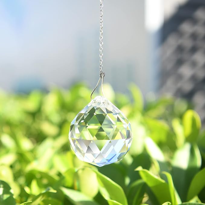 MerryNine 30mm Clear Crystal Ball Prism with 20 Pcs Metal Rings Sun Shine Catcher Rainbow Pendants Maker, Hanging Crystals Prisms for Windows, for Feng Shui, for Gift (30mm/1.18" 20pack)