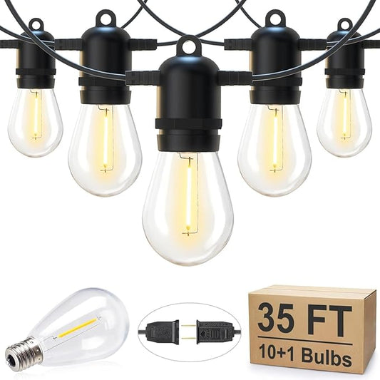 Brightown Outdoor String Lights 35FT with 10+1 Shatterproof Edison Bulbs, Waterproof Hanging Patio Lights Outside for Backyard Deck Garden Party Xmas Decor, 2700K