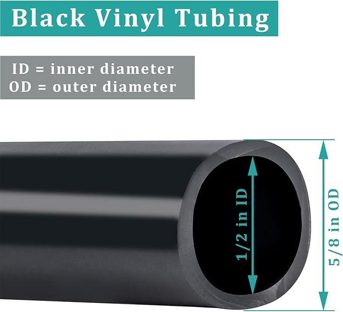 Black Vinyl Tubing 1/2” ID × 5/8” OD - 100 Feet PVC Flexible Plastic Tube Hybrid Hose, Transfer Water Air Oil for Pond Fountain Garden, Non-toxic and BPA free