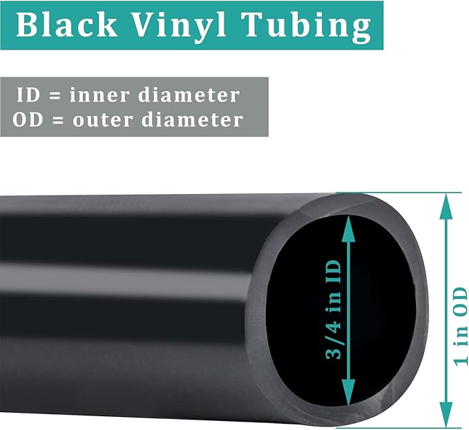 Black Vinyl Tubing 3/4” ID × 1” OD - 10 Feet PVC Flexible Plastic Tube Hybrid Hose, Transfer Water Air Oil for Pond Fountain Garden, Non-toxic and BPA free