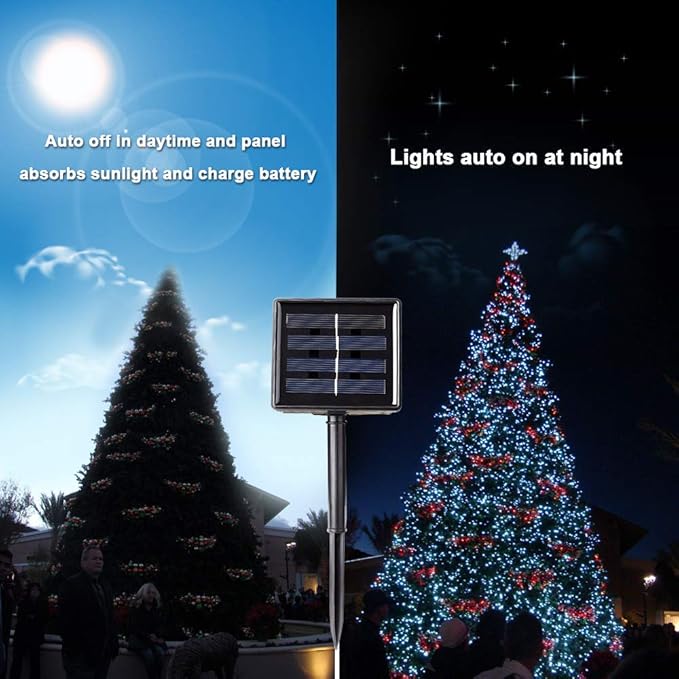 Toodour Solar Christmas Lights, 121ft 350 LED 8 Modes Solar String Lights, Waterproof Solar Outdoor Christmas Lights for Garden, Patio, Holiday, Party, Balcony, Christmas Decorations (Multicolor)