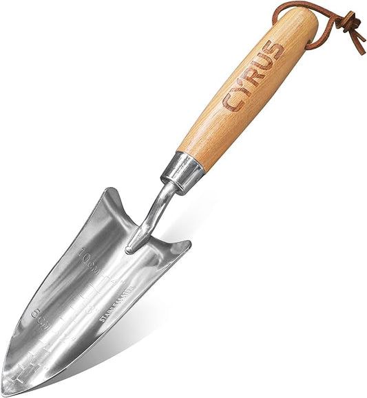 CYRUS 12.4”Garden Shovel,Heavy Duty Small Stainless Steel Garden Trowel with Ash Wood Handle,Suitable for Planting,Measuring,Weeding Multi-Purpose Garden Spade
