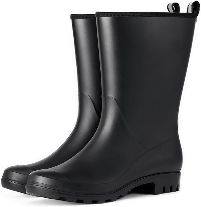Mid Calf Rain Boots Women Waterproof PVC Womens Rubber Rain Boot Seamless Rain Footwear Outdoor Garden Work Walking