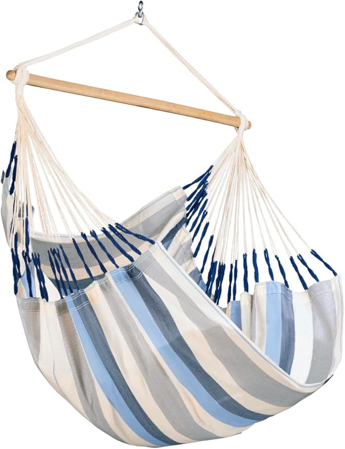 LA SIESTA® - Large Comfort Domingo Hammock Swing Chair - Weather & Tear Resistant Hanging Hammock Chair - Indoor Outdoor Hammock Chair Swing - Patio Porch Bedroom Hanging Chair - Max 285 Lbs, Sea Salt