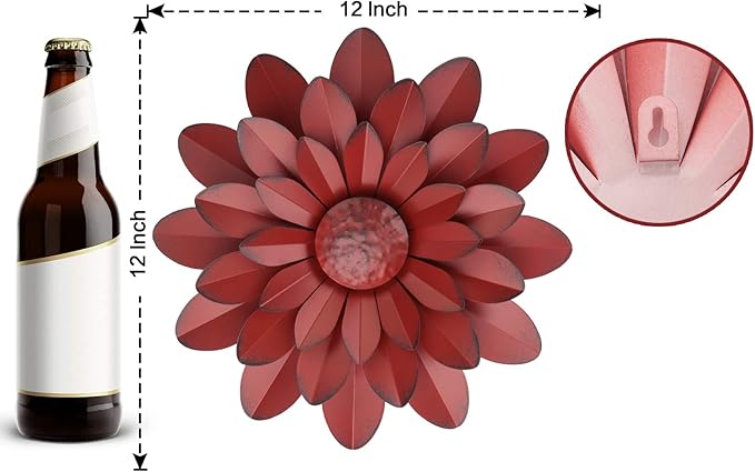 EASICUTI Coral Multiple Layer Metal Flower Wall Art Decor Hanging for Indoor Outdoor Home Bathroom Kitchen Dining Room Bedroom Living Room Farmhouse Or Wall Sculptures 12 Inch